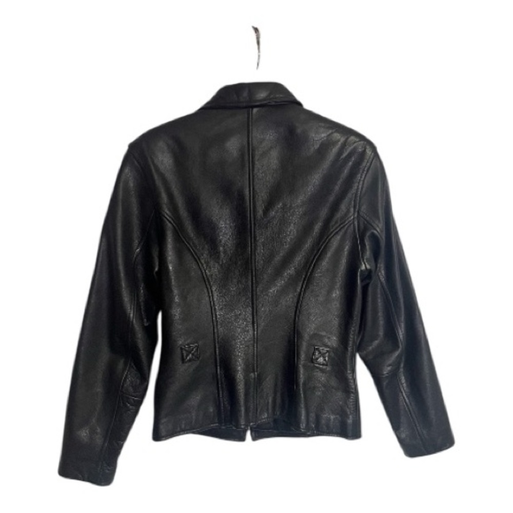 Wilsons Black Full Grain Leather Moto Fitted Jacket Zip Close 2 front Pockets XS - Picture 3 of 8